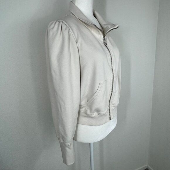 Veronica Beard Siedel Zip-Up Jacket Sweatshirt Size L Ecru Puff Sleeve - Picture 4 of 15